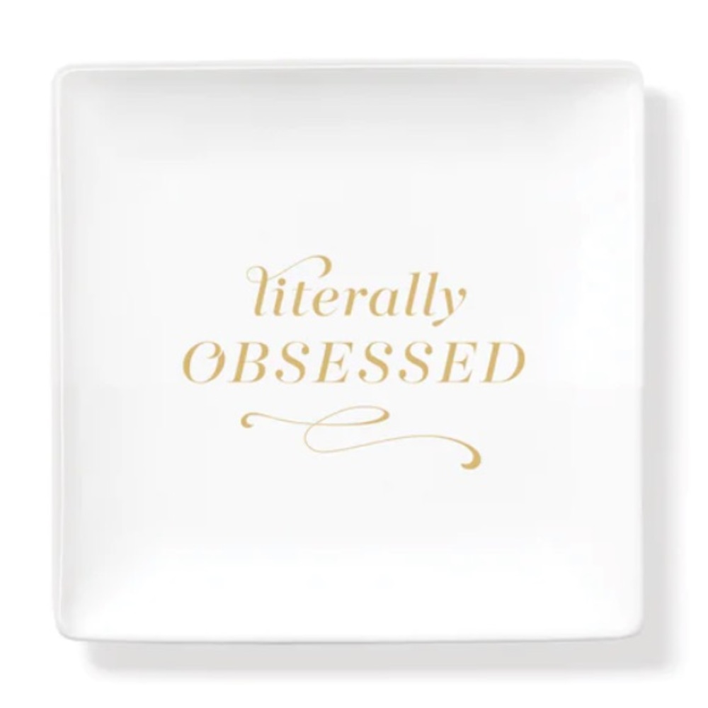 Valentine! “literally OBSESSED” gold metallic lettering on wht ceramic tray-NWT